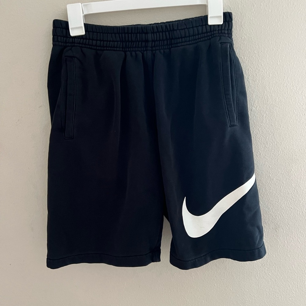 Nike Men's Black Shorts with White Swoosh